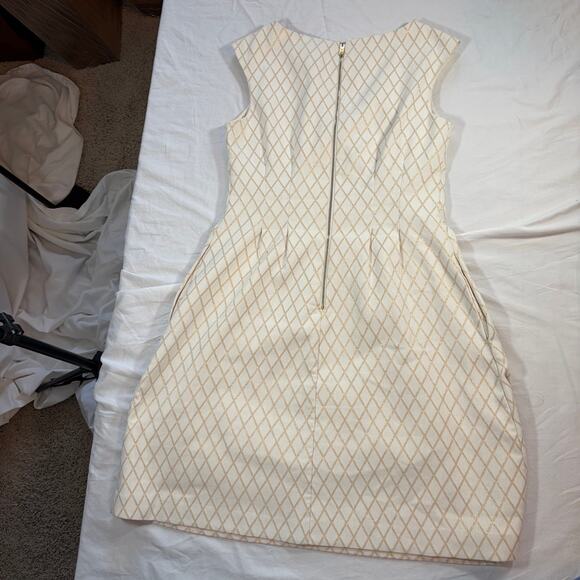 Vince Camuto cream gold metallic fit flare dress. Knee length. Size 6. Holiday - Picture 9 of 9
